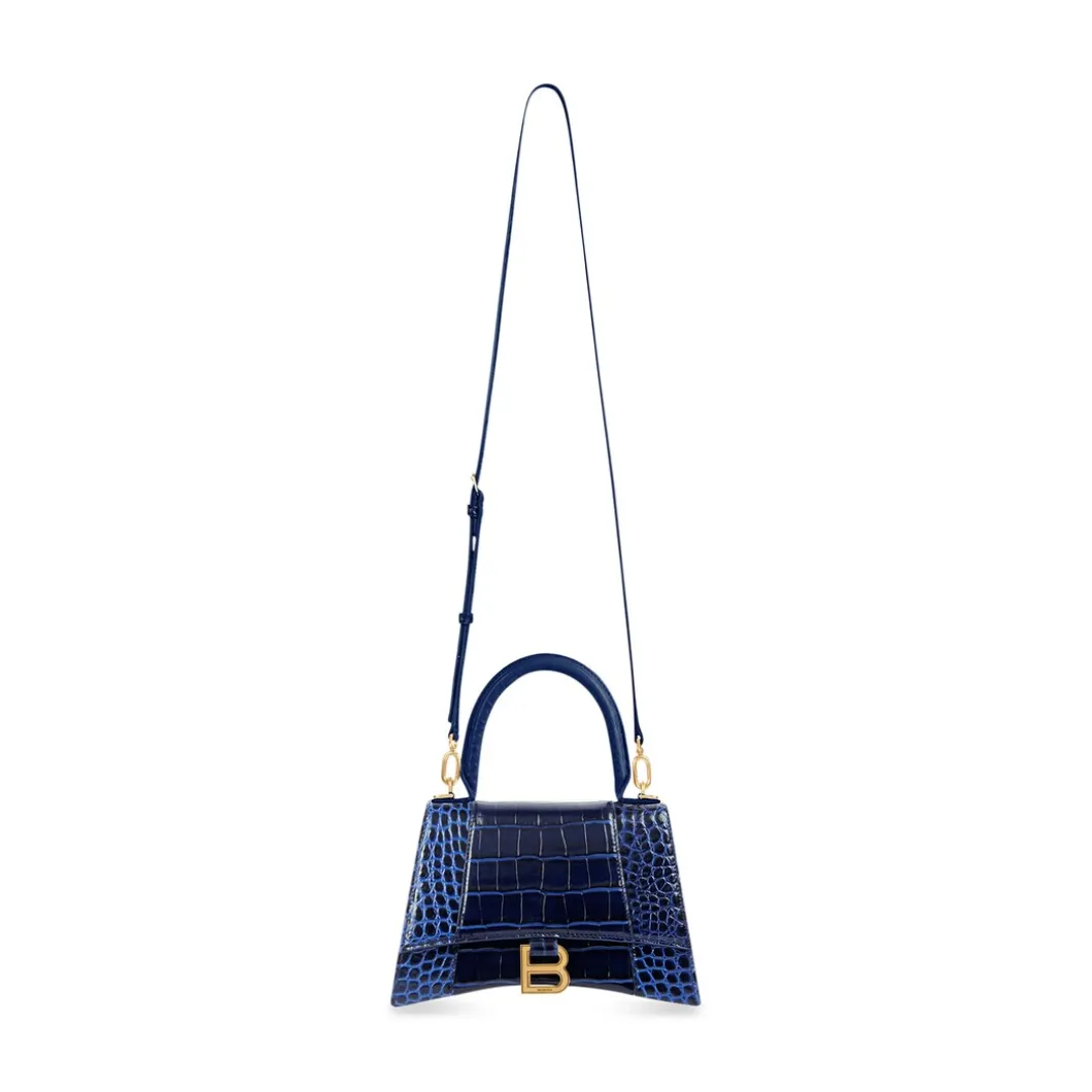 Borsa Hourglass Small Con Lavorazione Coccodrillo da Donna in Blu