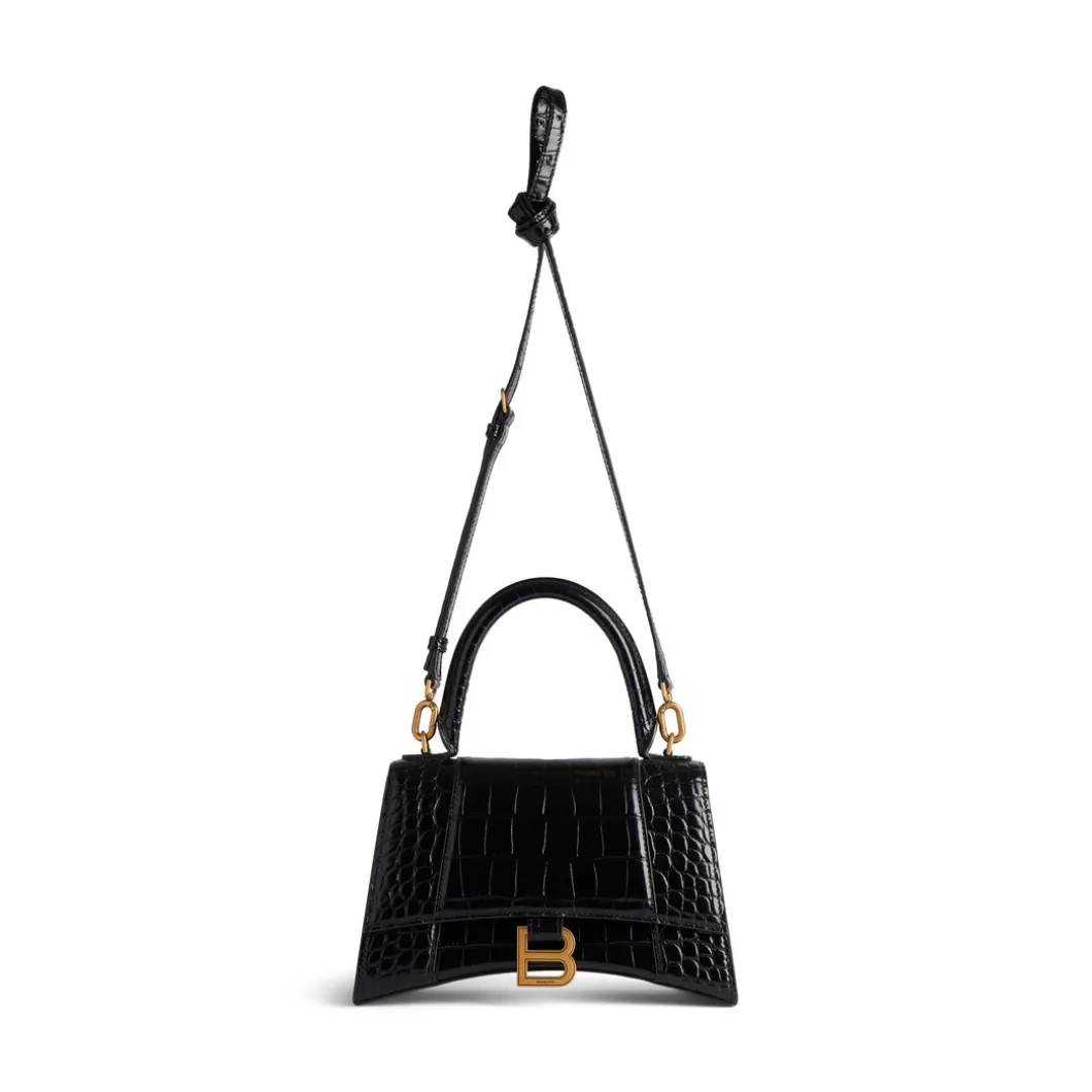 Borsa Hourglass Small Con Lavorazione Coccodrillo da Donna in Nero