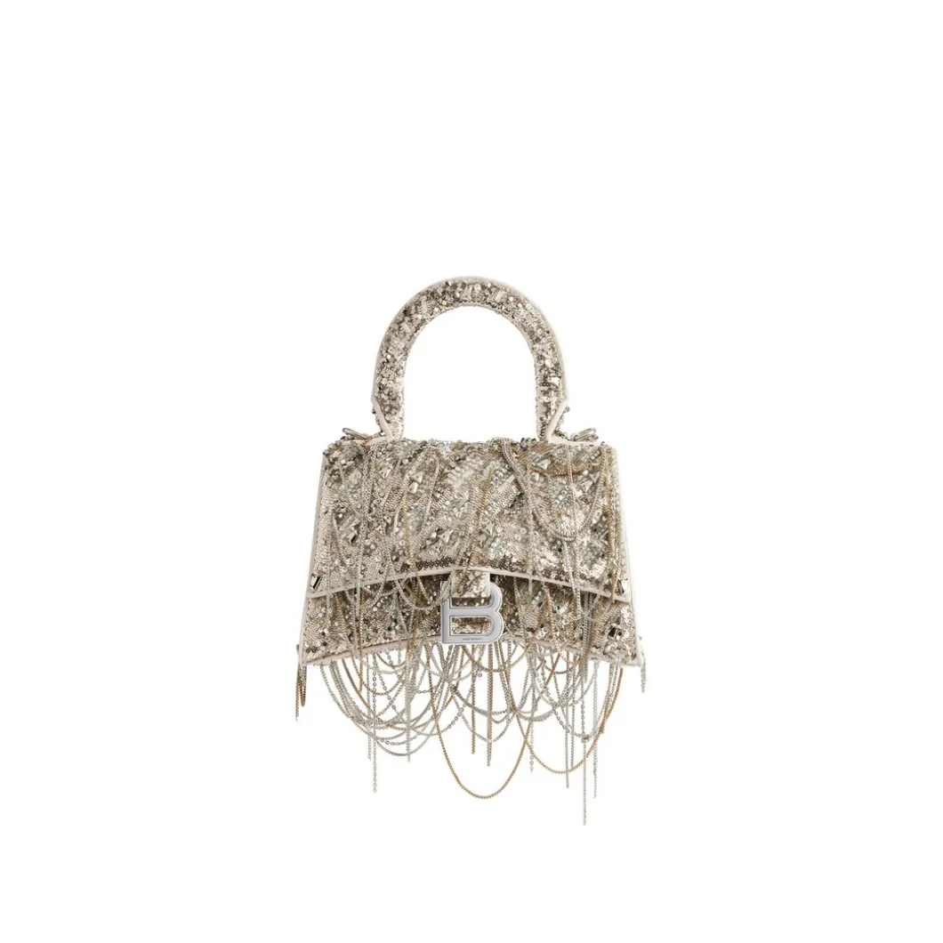 Borsa Hourglass Xs Con Catena Con Ricami da Donna in Beige