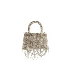Borsa Hourglass Xs Con Catena Con Ricami da Donna in Beige