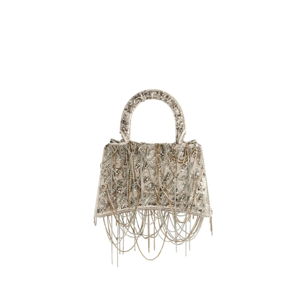 Borsa Hourglass Xs Con Catena Con Ricami da Donna in Beige