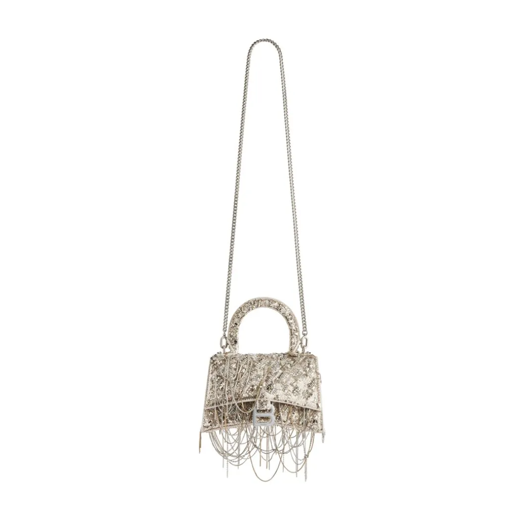 Borsa Hourglass Xs Con Catena Con Ricami da Donna in Beige
