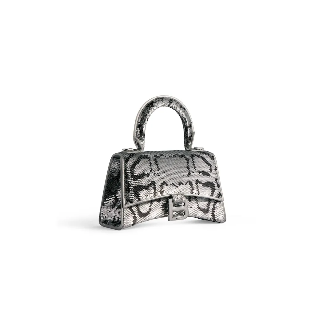 Borsa Hourglass Xs Con Ricamo A Catena da Donna in Argento