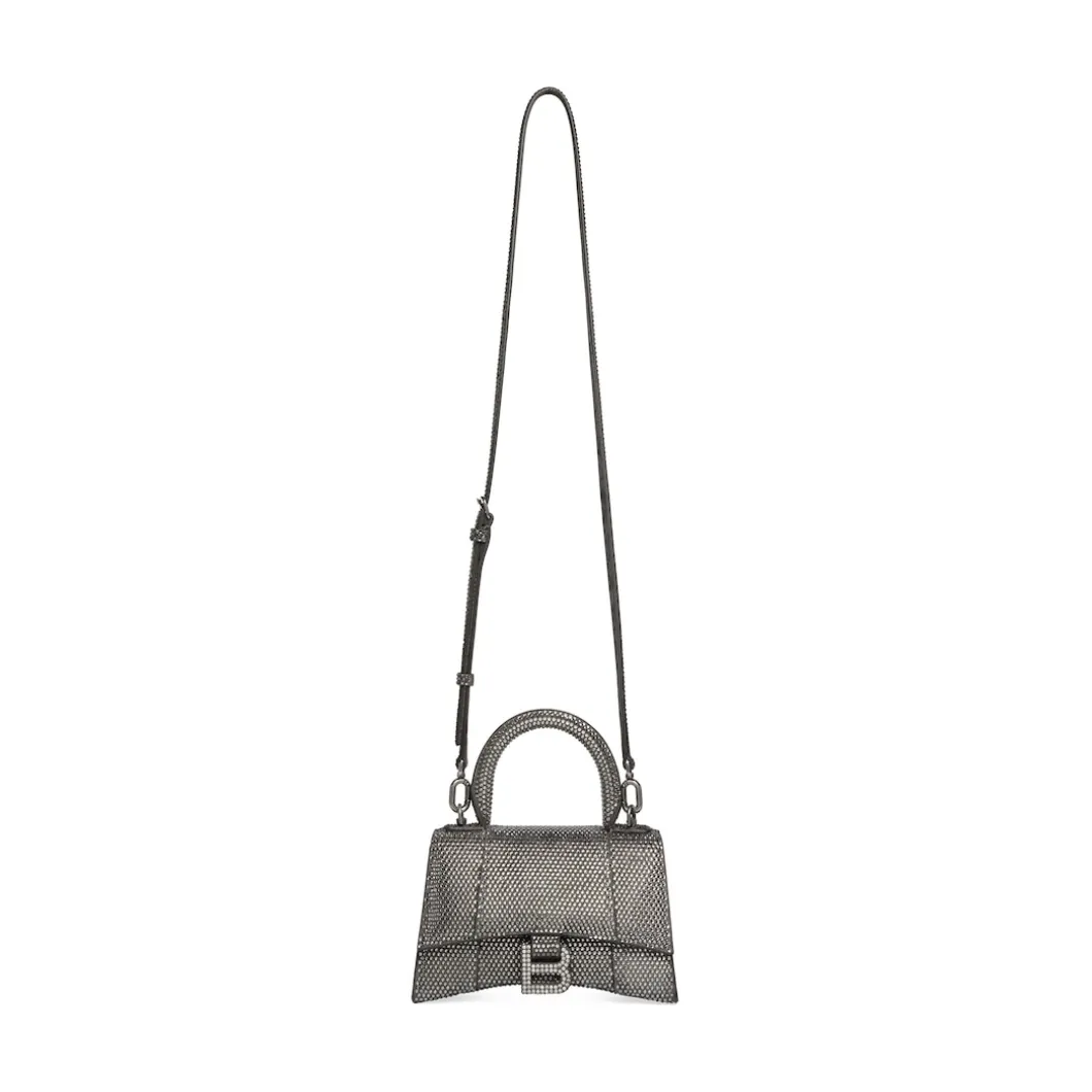 Borsa Hourglass Xs Con Strass da Donna in Grigio