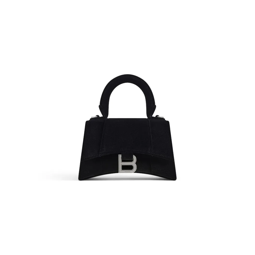 Borsa Hourglass Xs In Jersey Di Velluto da Donna in Nero
