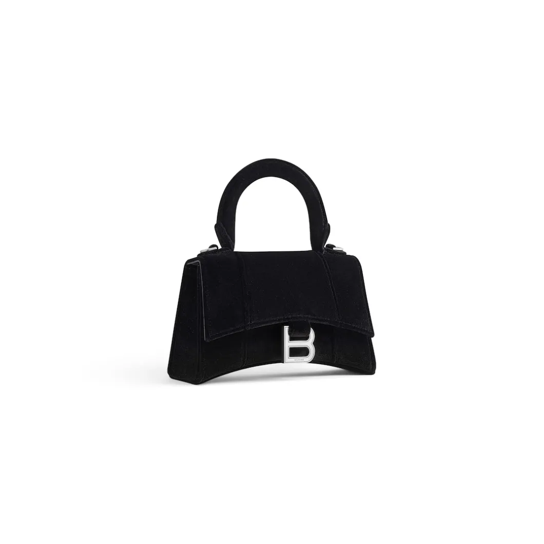 Borsa Hourglass Xs In Jersey Di Velluto da Donna in Nero