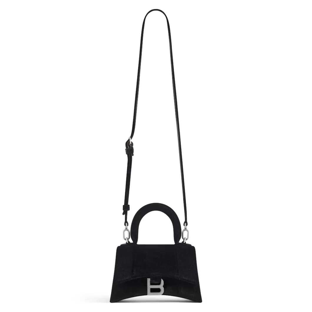 Borsa Hourglass Xs In Jersey Di Velluto da Donna in Nero