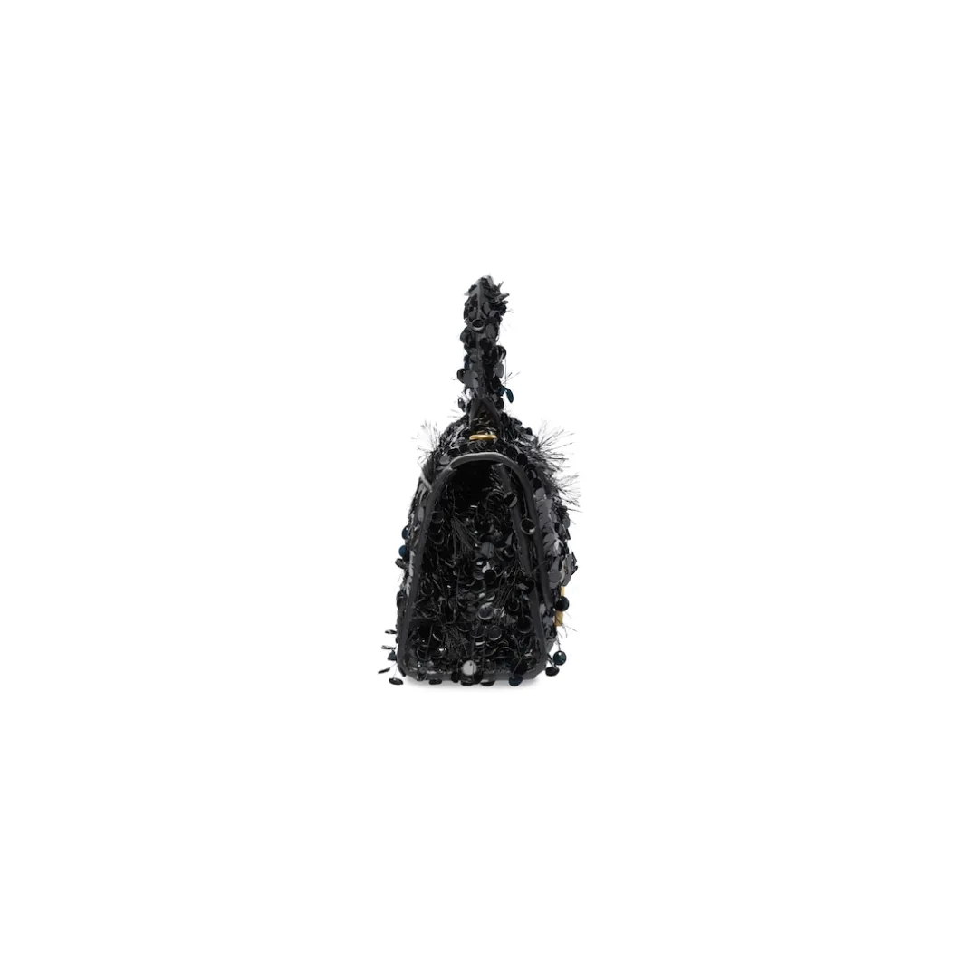 Borsa Hourglass Xs Ricamata Con Catena da Donna in Nero