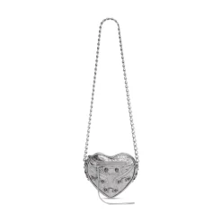 Borsa Le Cagole Heart Mini Metallizzata da Donna in Argento