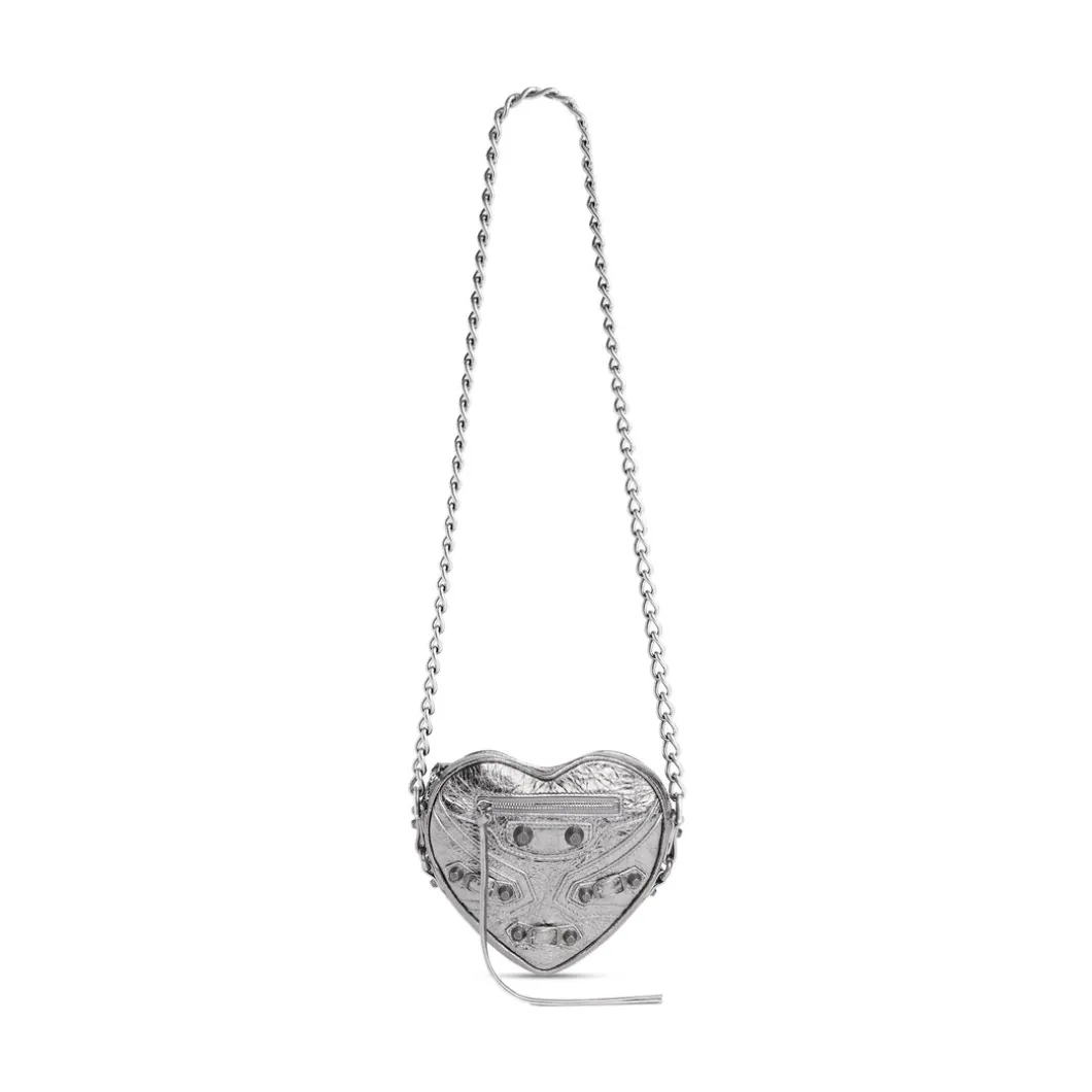 Borsa Le Cagole Heart Mini Metallizzata da Donna in Argento
