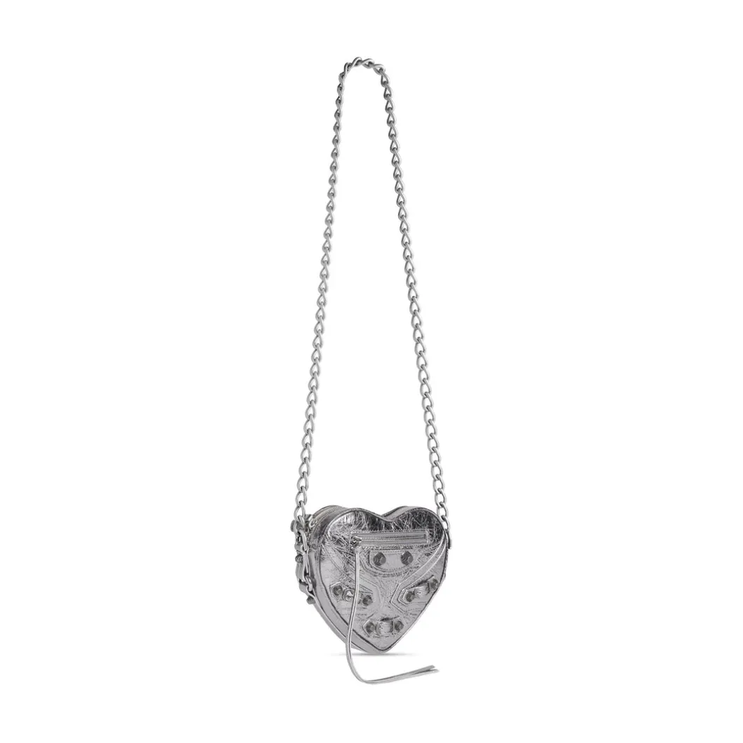 Borsa Le Cagole Heart Mini Metallizzata da Donna in Argento