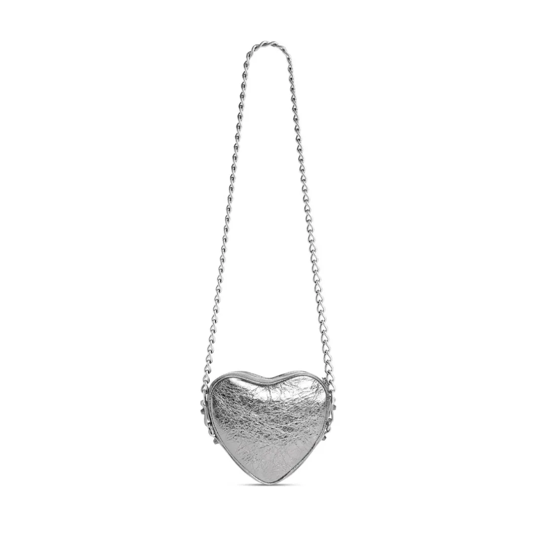 Borsa Le Cagole Heart Mini Metallizzata da Donna in Argento