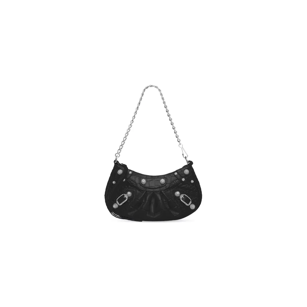 Borsa Le Cagole Mini Con Catena Con Lavorazione Coccodrillo E Strass da Donna in Nero