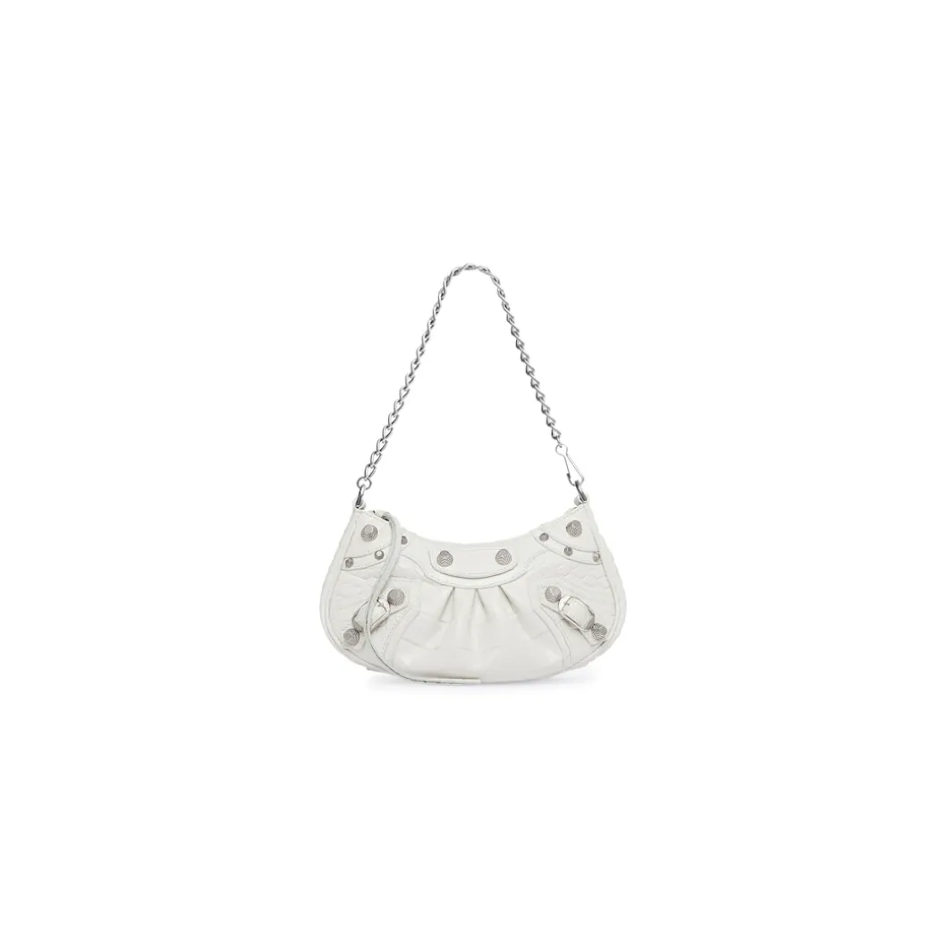Borsa Le Cagole Mini Con Catena Con Lavorazione Coccodrillo da Donna in Bianco