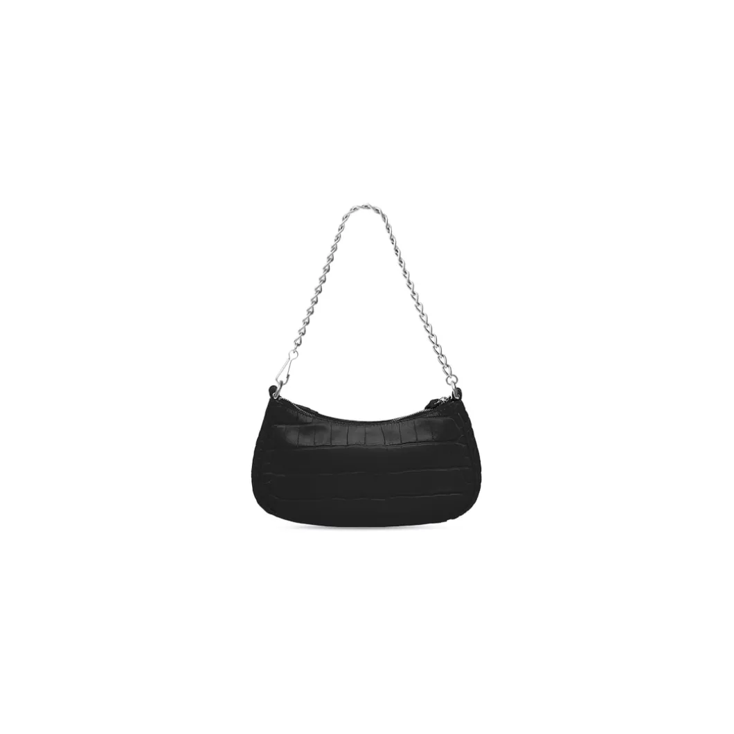 Borsa Le Cagole Mini Con Catena Con Lavorazione Coccodrillo E Strass da Donna in Nero