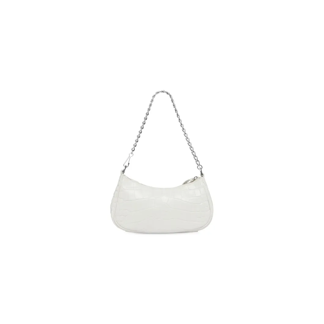 Borsa Le Cagole Mini Con Catena Con Lavorazione Coccodrillo da Donna in Bianco
