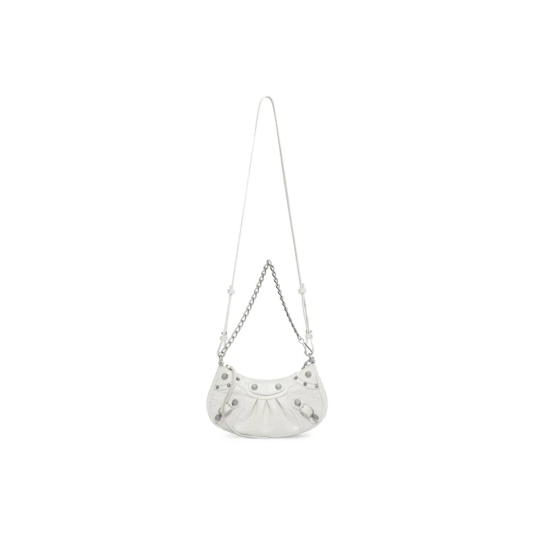 Borsa Le Cagole Mini Con Catena Con Lavorazione Coccodrillo da Donna in Bianco