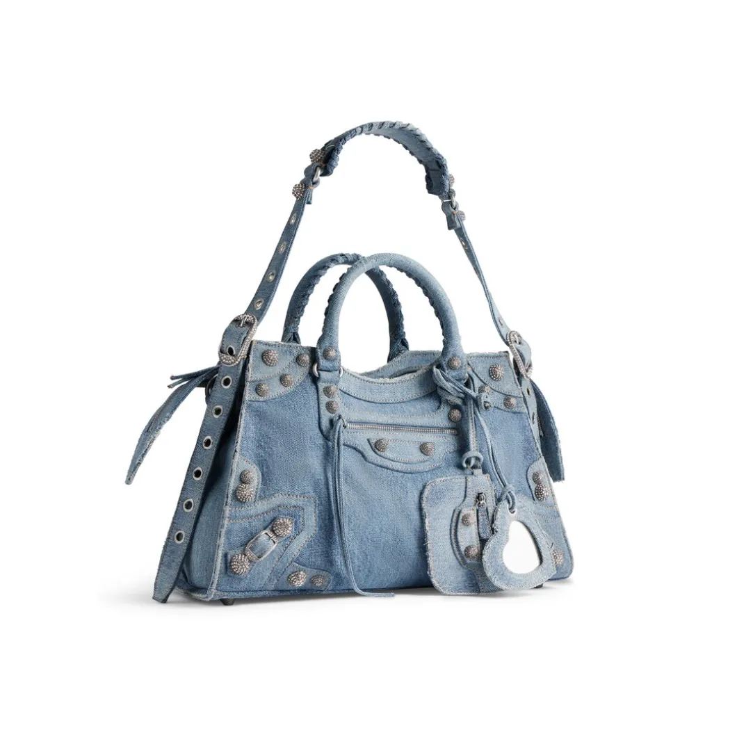 Borsa Neo Cagole City In Denim Con Strass da Donna in Blu