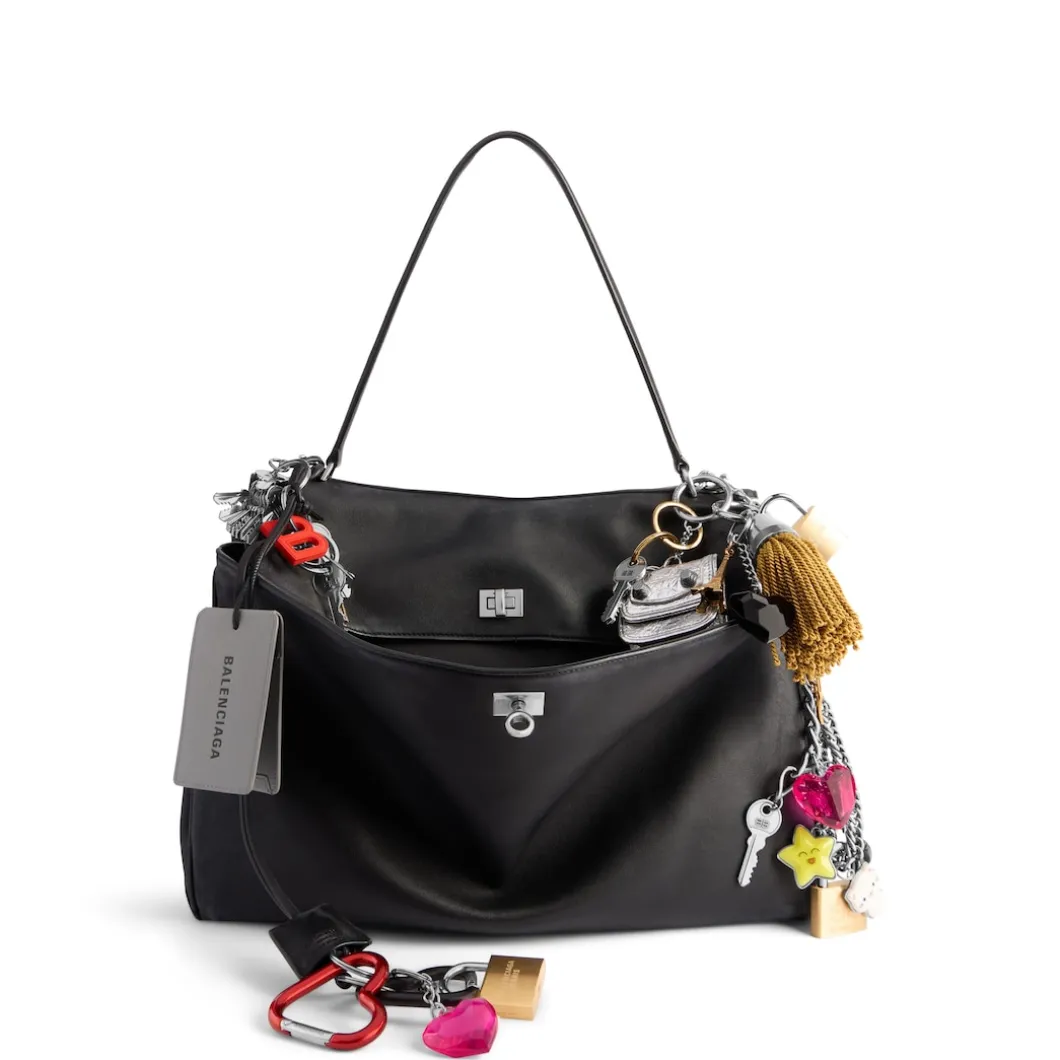 Borsa Rodeo Grande Effetto Used Con Charm da Donna in Nero