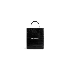 Borsa Shopping Grande Con Lavorazione Coccodrillo da Donna in Nero
