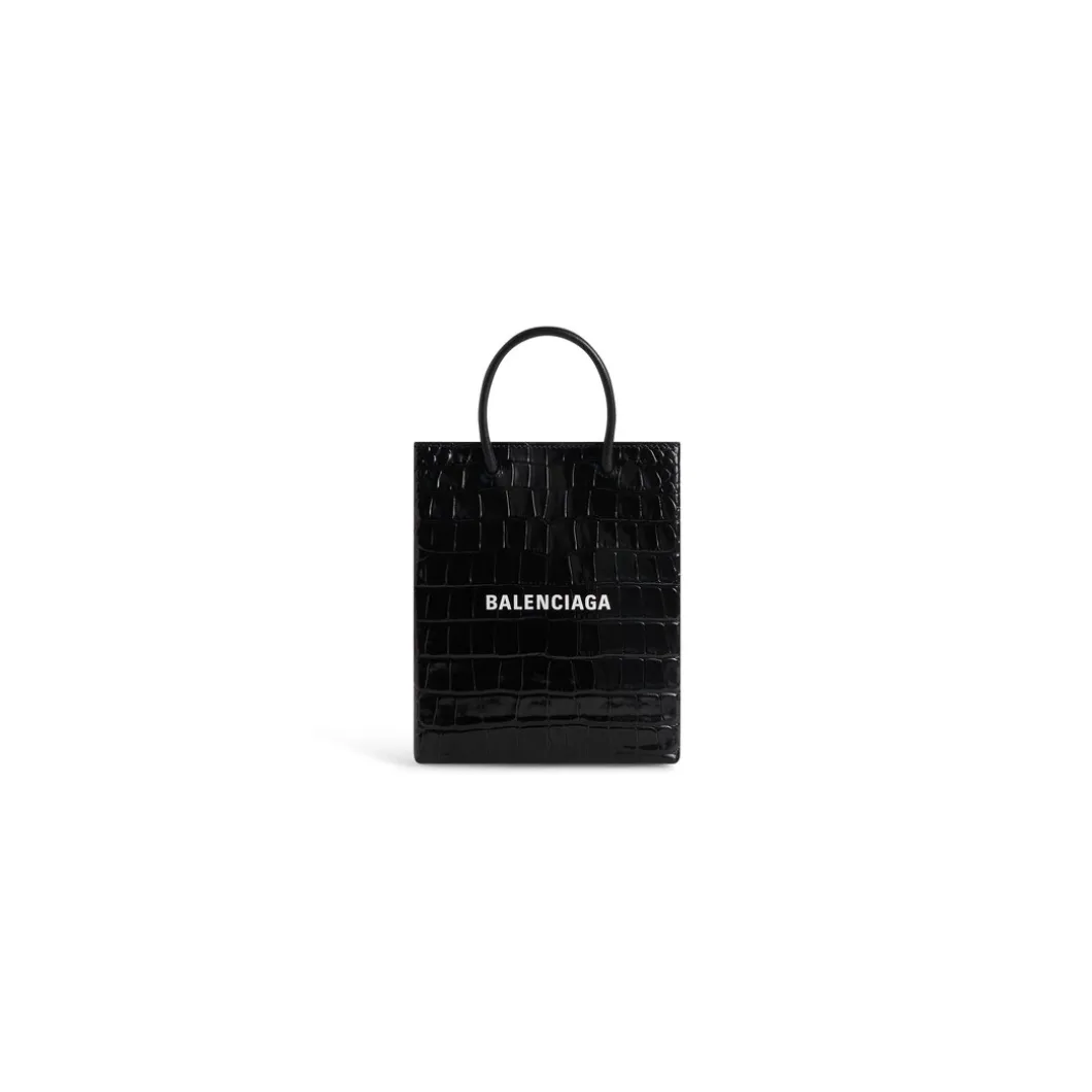 Borsa Shopping Grande Con Lavorazione Coccodrillo da Donna in Nero