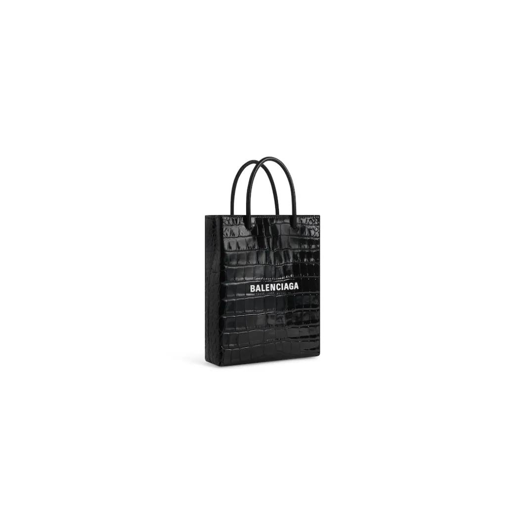 Borsa Shopping Grande Con Lavorazione Coccodrillo da Donna in Nero