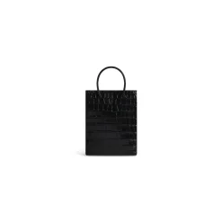 Borsa Shopping Grande Con Lavorazione Coccodrillo da Donna in Nero
