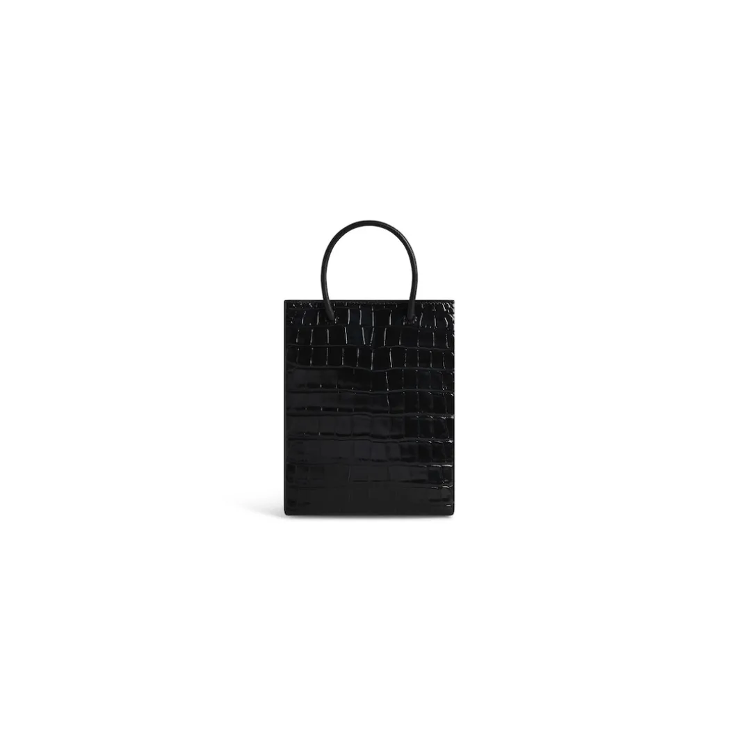 Borsa Shopping Grande Con Lavorazione Coccodrillo da Donna in Nero