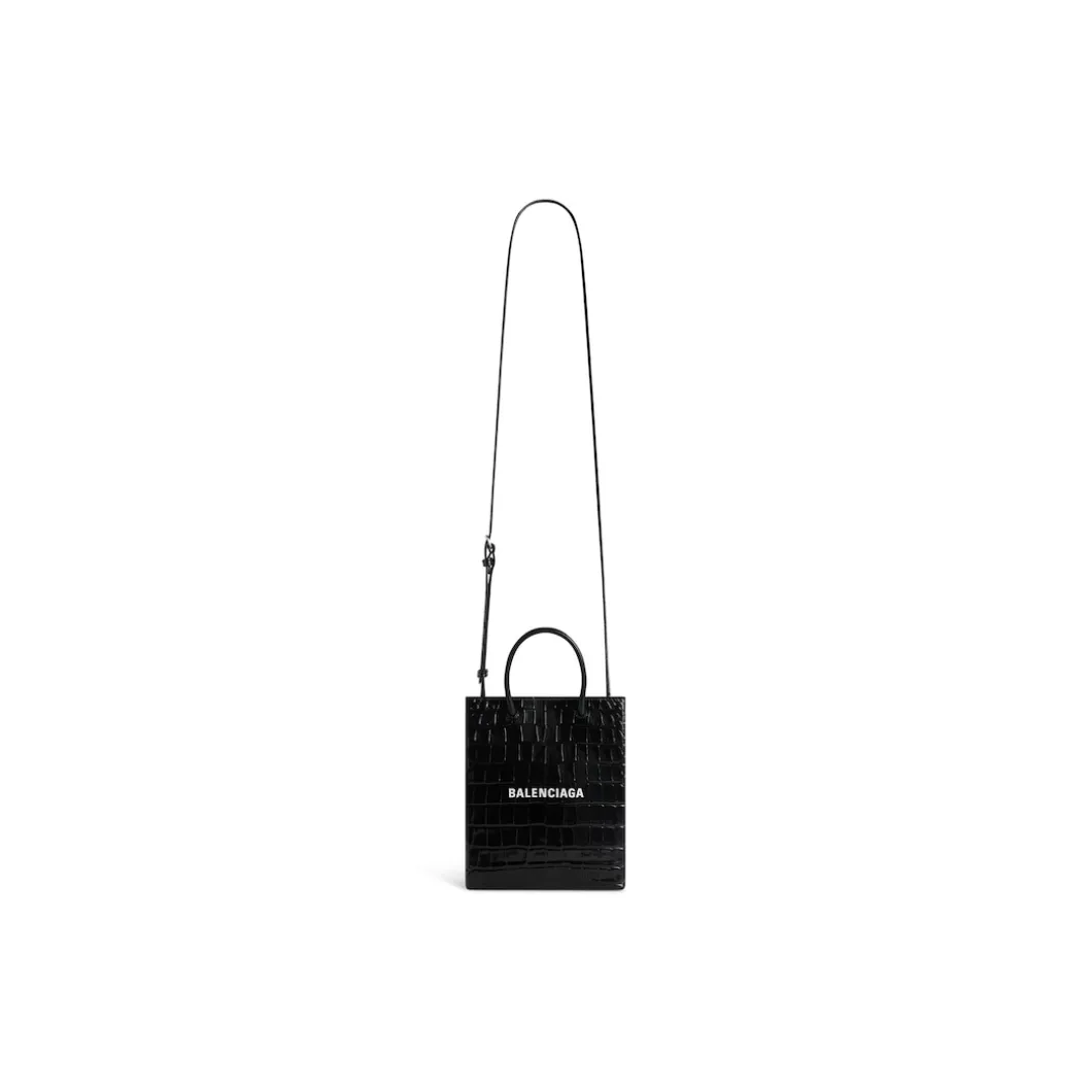 Borsa Shopping Grande Con Lavorazione Coccodrillo da Donna in Nero