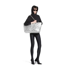 Borsa Tote Carry All Crush Grande Metallizzata E Trapuntata da Donna in Argento