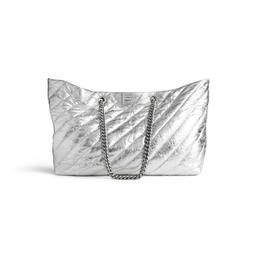 Borsa Tote Carry All Crush Grande Metallizzata E Trapuntata da Donna in Argento