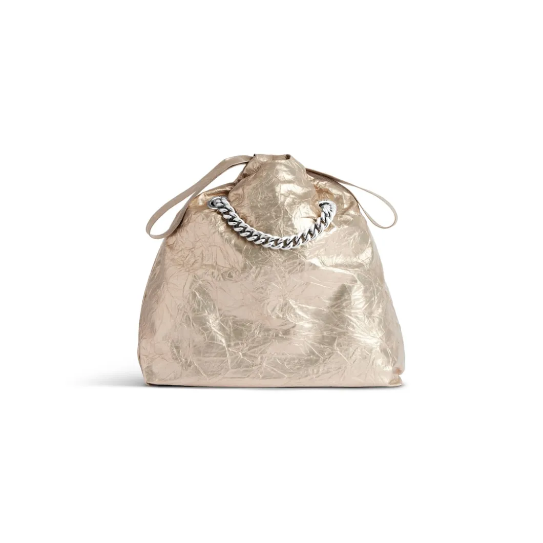 Borsa Tote Crush Piccola Metallizzata da Donna in Beige