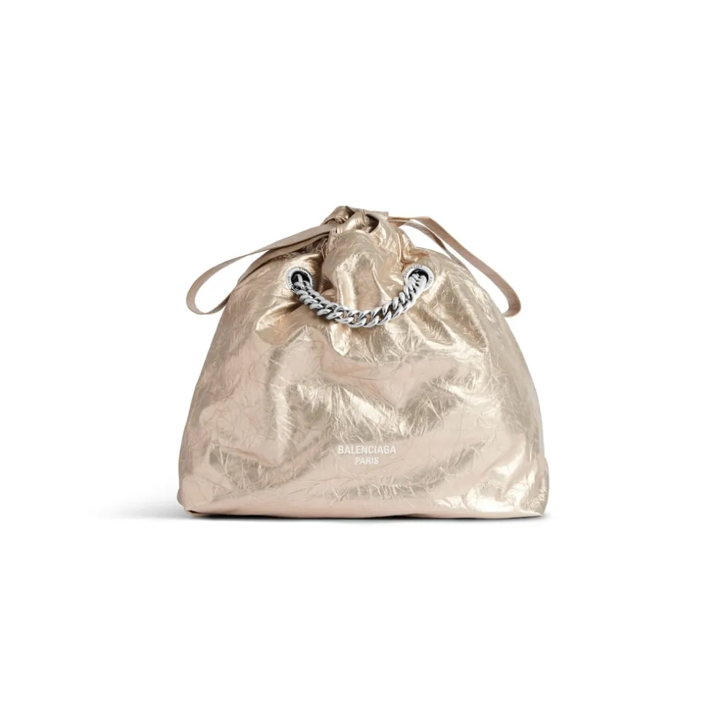 Borsa Tote Crush Piccola Metallizzata da Donna in Beige