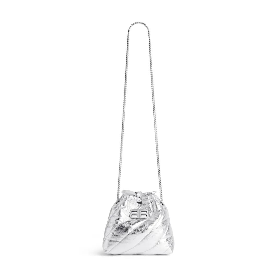 Borsa Tote Crush Xs Metallizzata E Trapuntata da Donna in Argento