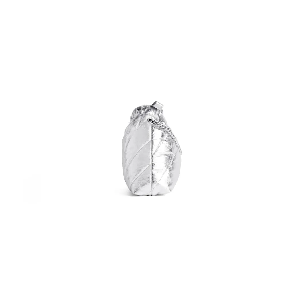 Borsa Tote Crush Xs Metallizzata E Trapuntata da Donna in Argento
