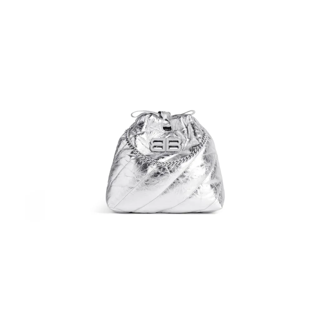 Borsa Tote Crush Xs Metallizzata E Trapuntata da Donna in Argento