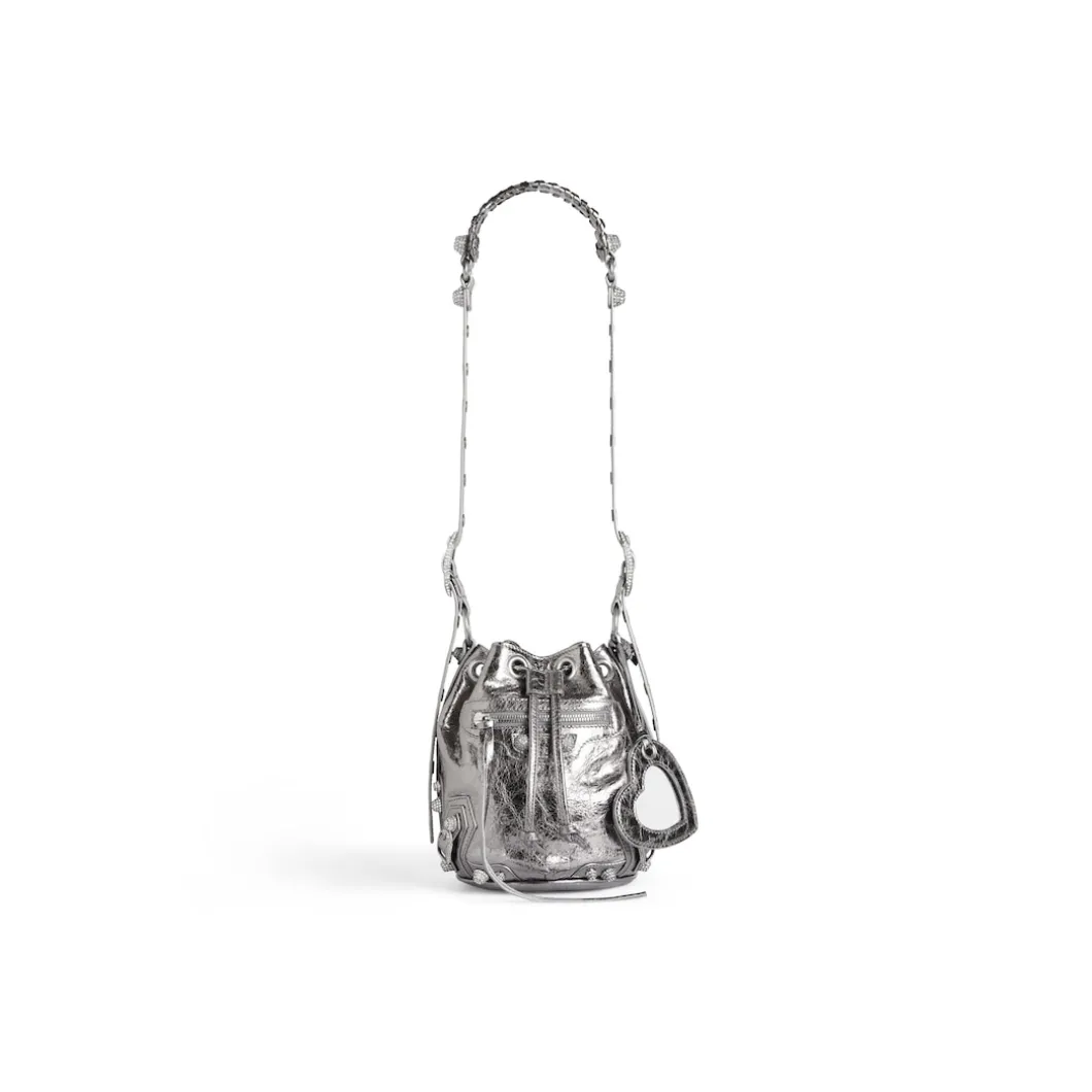 Borsetta A Secchiello Le Cagole Xs Bag Metallizzata Con Strass da Donna in Argento