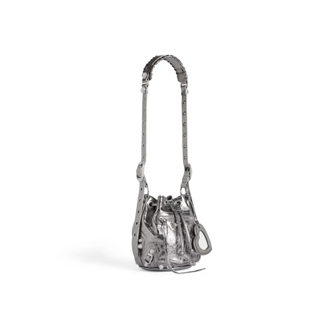 Borsetta A Secchiello Le Cagole Xs Bag Metallizzata Con Strass da Donna in Argento