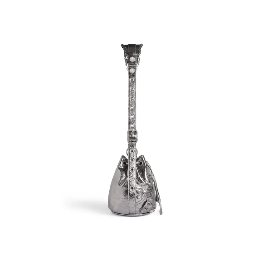 Borsetta A Secchiello Le Cagole Xs Bag Metallizzata Con Strass da Donna in Argento