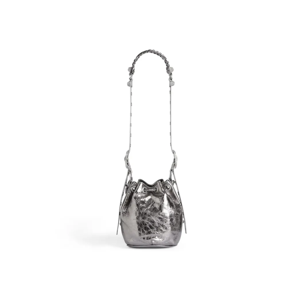Borsetta A Secchiello Le Cagole Xs Bag Metallizzata Con Strass da Donna in Argento