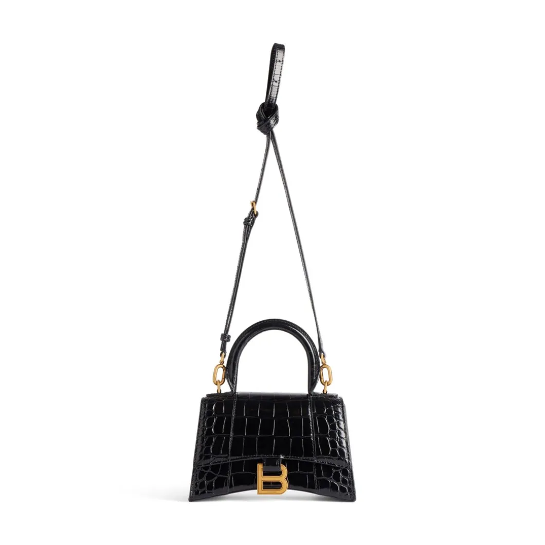 Borsetta Hourglass Xs Con Lavorazione Coccodrillo da Donna in Nero