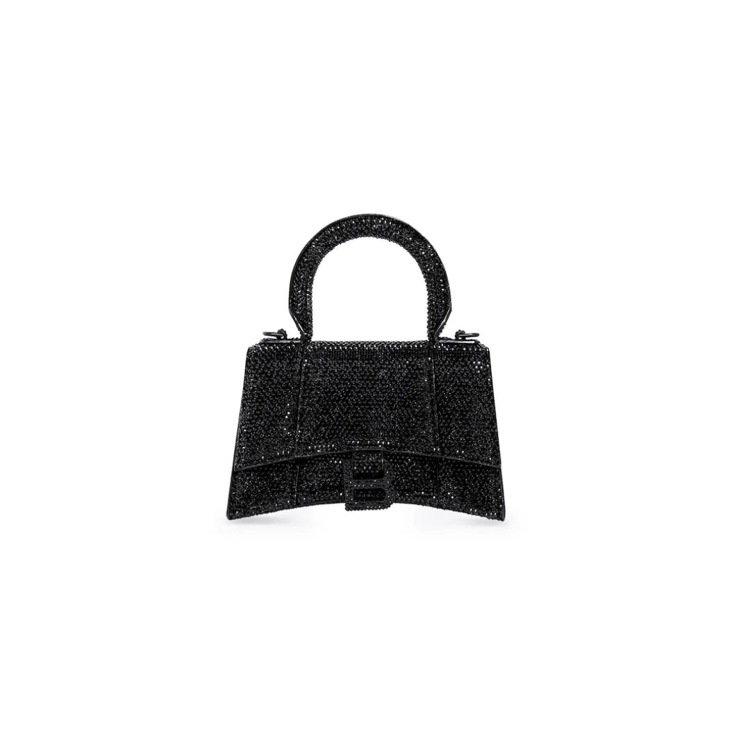 Borsetta Hourglass Xs In Pelle Di Vitello Nero Scamosciato Con Strass da Donna in Nero