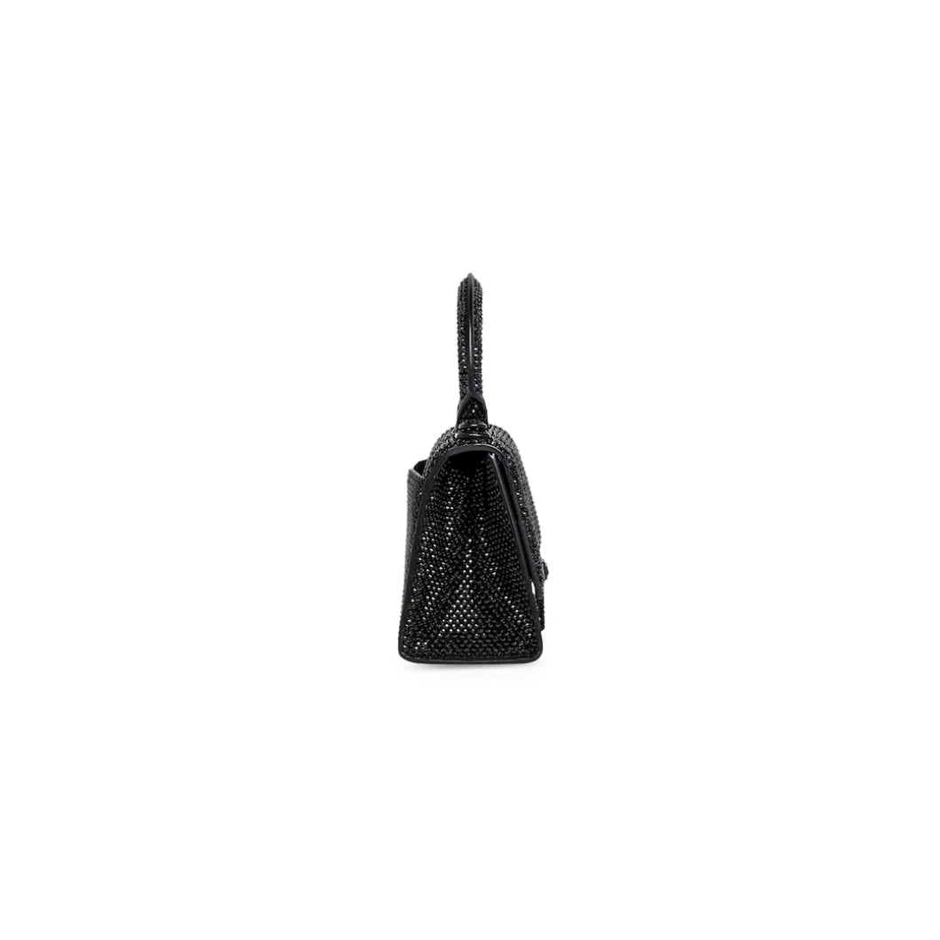 Borsetta Hourglass Xs In Pelle Di Vitello Nero Scamosciato Con Strass da Donna in Nero