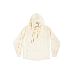 Camicetta Con Cappuccio Logo Letters All Over da Donna in Bianco Sporco