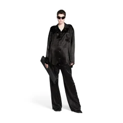 Camicia Con Strass Minimal Large Fit da Donna in Nero