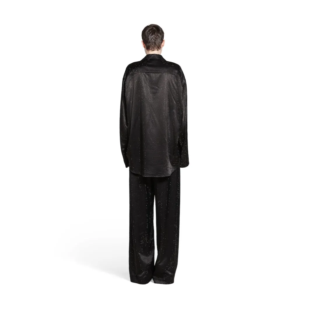Camicia Con Strass Minimal Large Fit da Donna in Nero