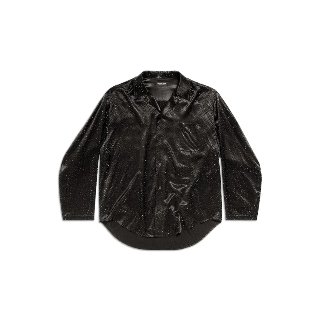 Camicia Con Strass Minimal Large Fit da Donna in Nero