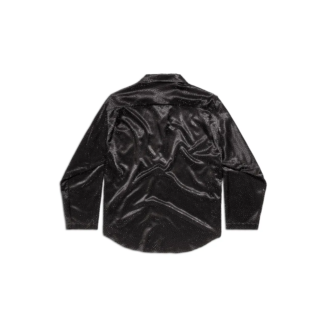 Camicia Con Strass Minimal Large Fit da Donna in Nero