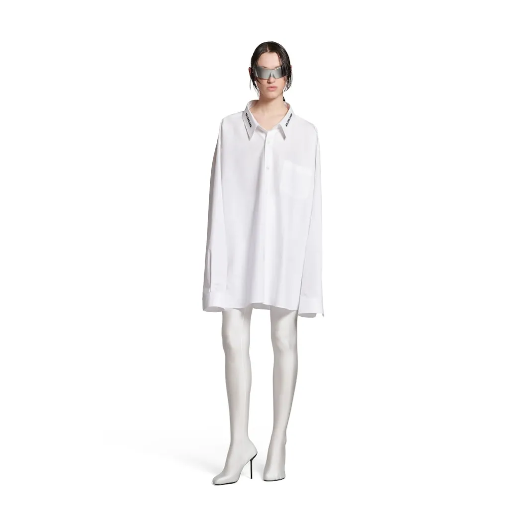 Camicia Dropped Neckline Balenciaga Oversize in Bianco
