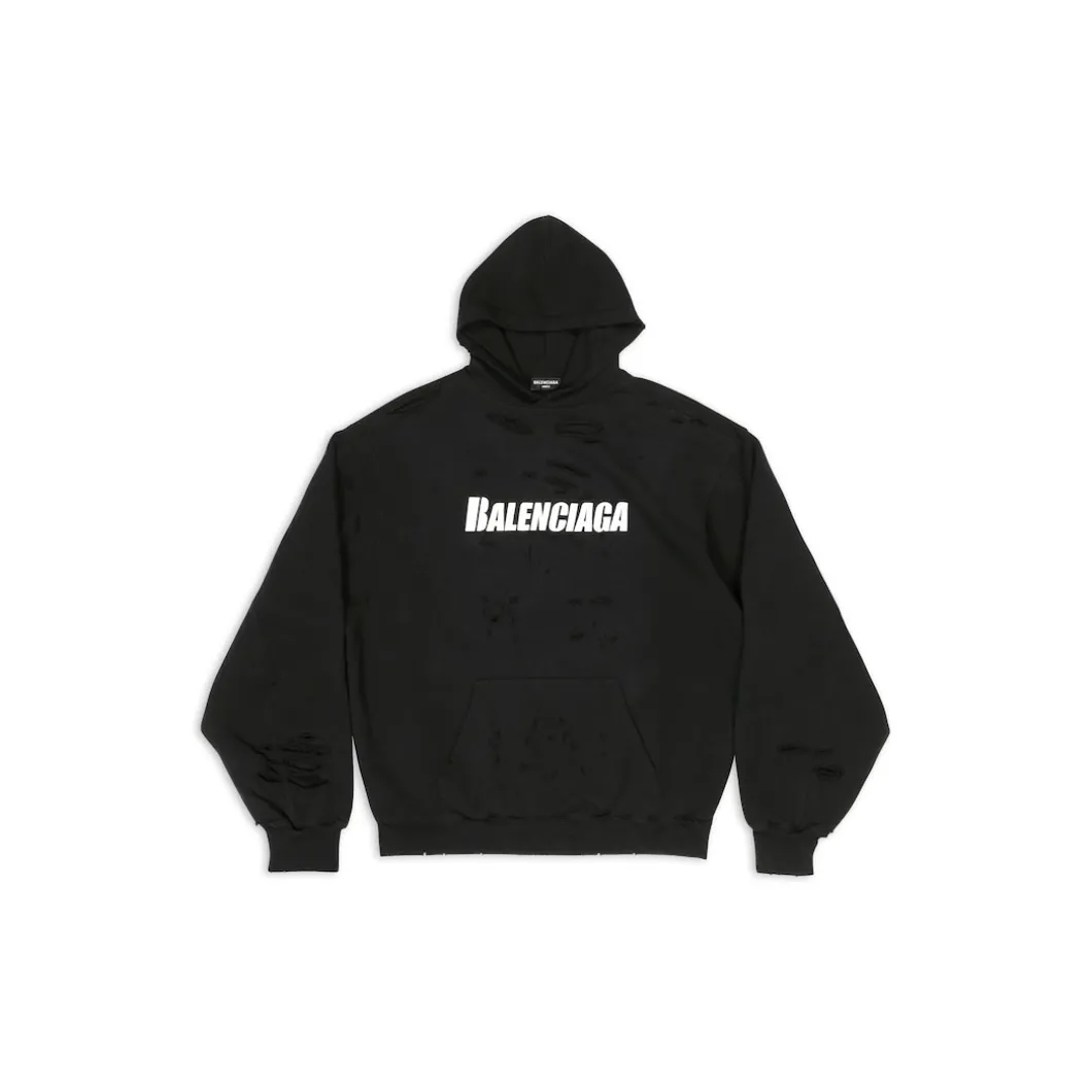 Caps Destroyed Hoodie in Nero